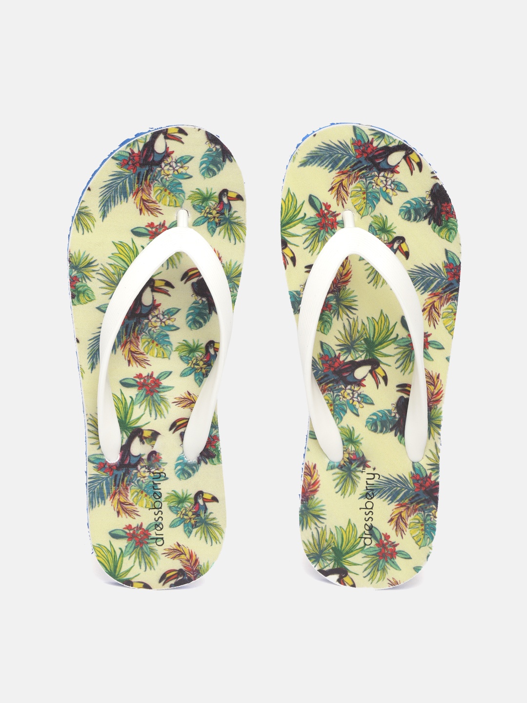 

DressBerry Women White & Yellow Tropical Print Thong Flip-Flops