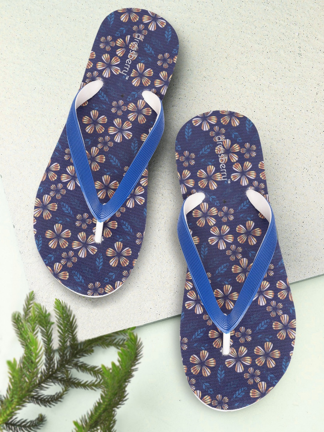 

DressBerry Women Blue & Yellow Printed Thong Flip-Flops