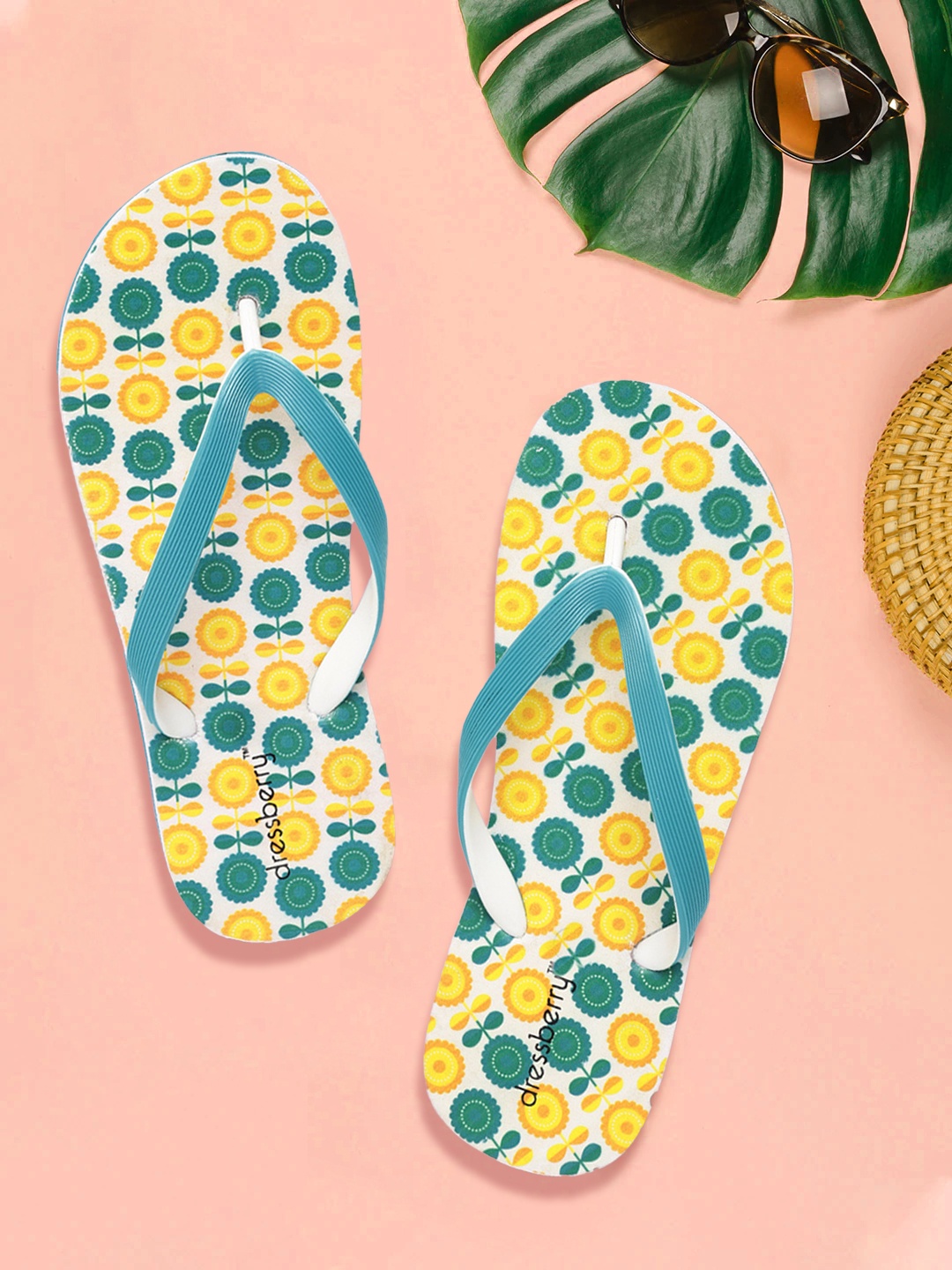 

DressBerry Women Green & Yellow Printed Thong Flip-Flops