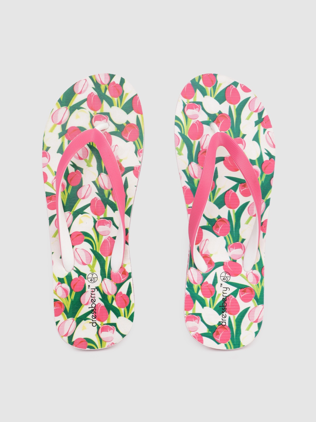 

DressBerry Women Pink & Green Printed Thong Flip-Flops