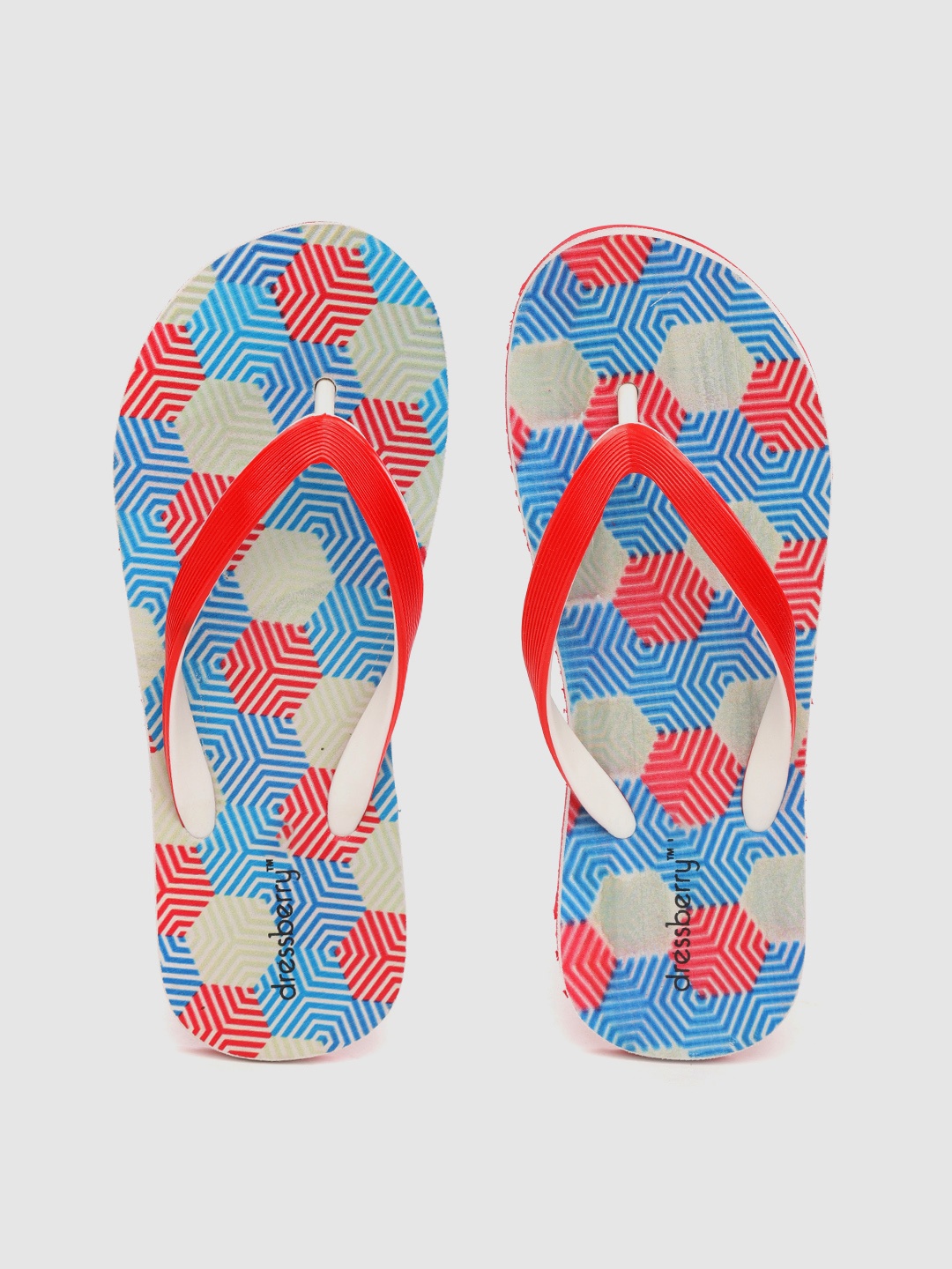 

DressBerry Women Red & Blue Geometric Print Thong Flip-Flops