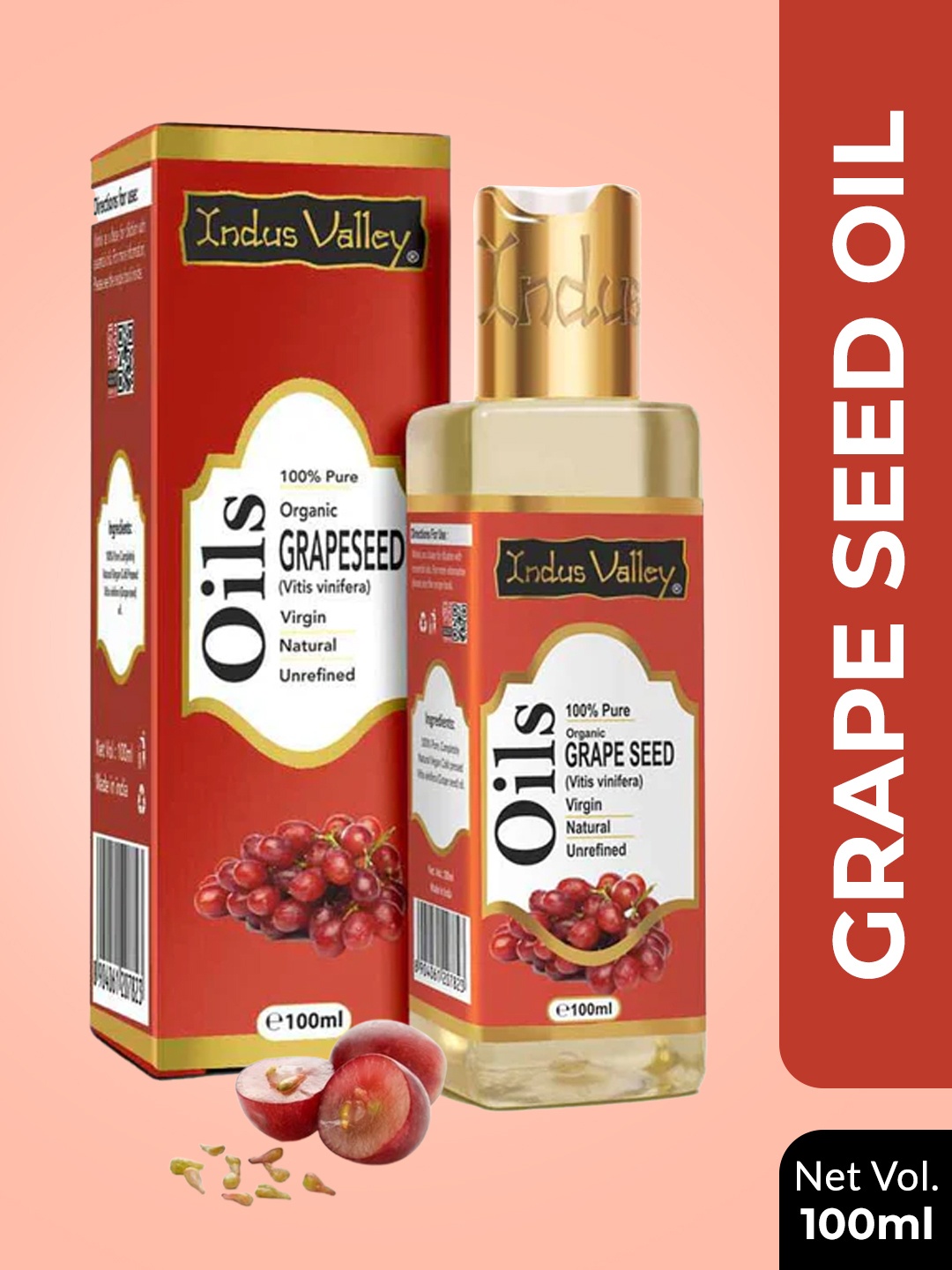 

Indus Valley Bio Organic Grapeseed Carrier Oil - 100 ml, Yellow