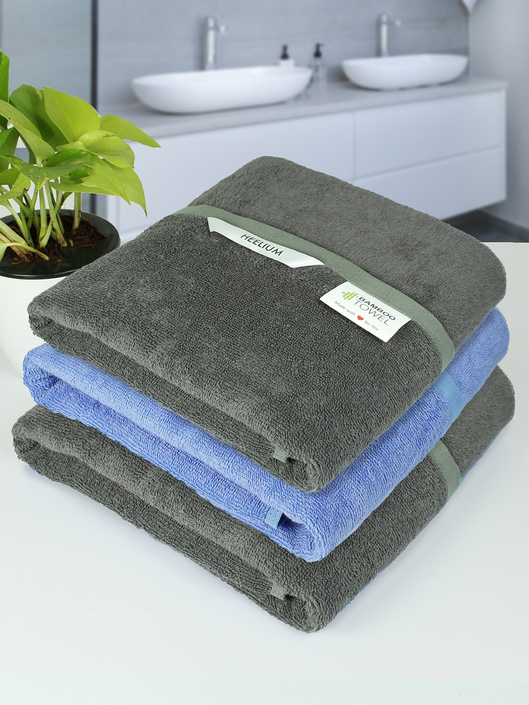 

Heelium Unisex Pack of 3 Bamboo Super Soft & Quick Drying 400 GSM Bath Towel, Grey