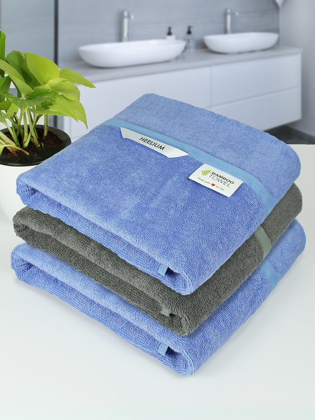 

Heelium Unisex Pack of 3 Bamboo Super Soft & Quick Drying 400 GSM Bath Towel, Blue