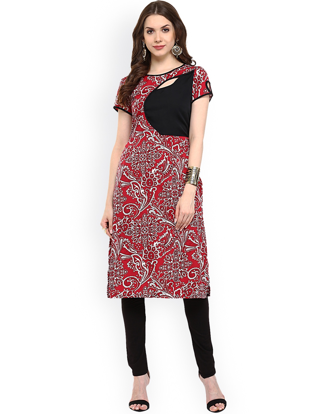 

Pannkh Red Printed Crepe Kurta