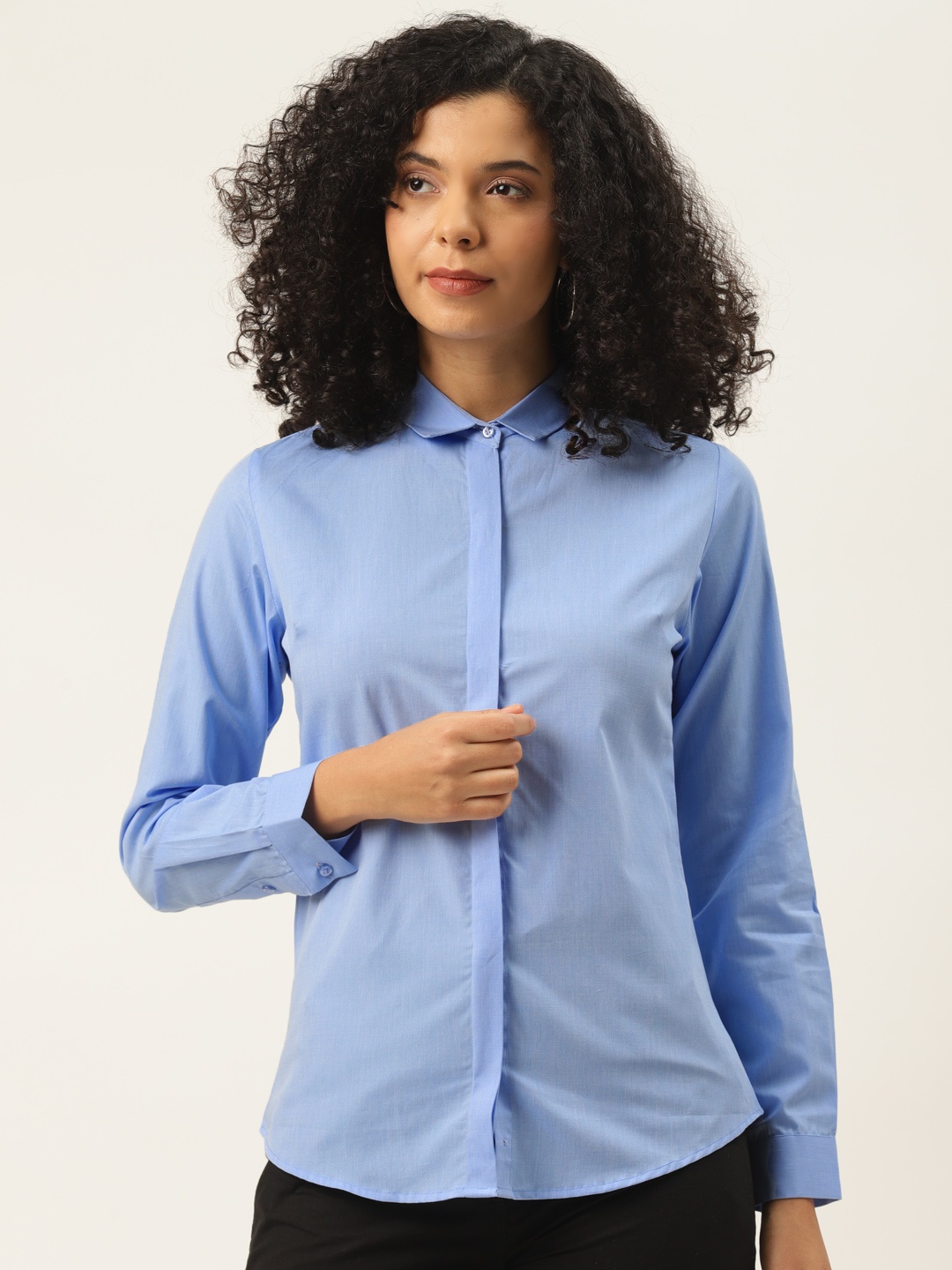 

Hancock Women Blue Pure Cotton Slim Fit Solid Formal Shirt