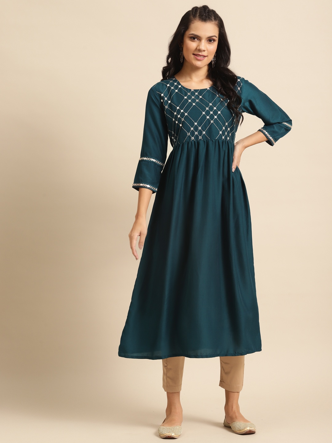 

Varanga Women Teal Blue Yoke Design Kurta