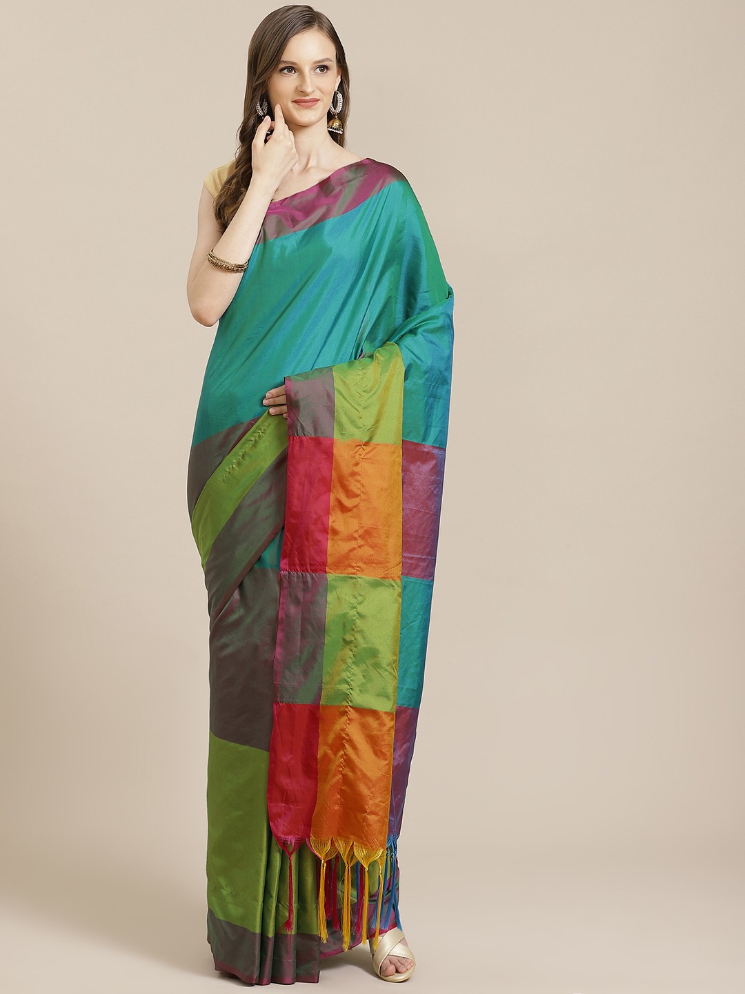 

KALINI Blue & Green Silk Blend Colourblocked Sambalpuri Saree