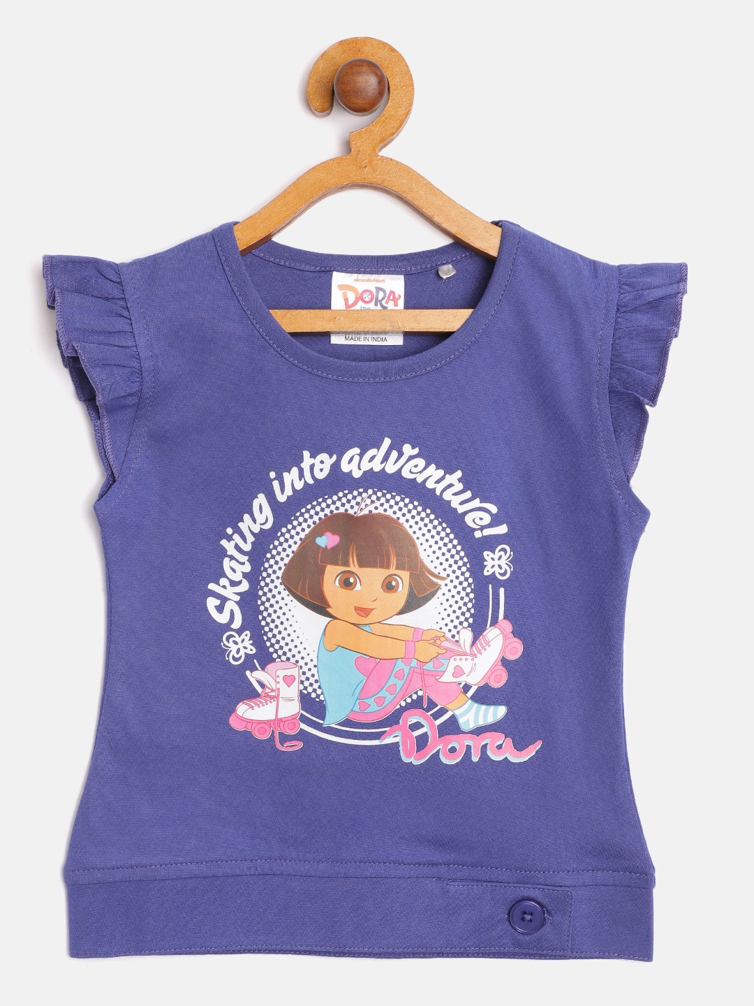 

toothless Purple & White Dora Print Pure Cotton Regular Top