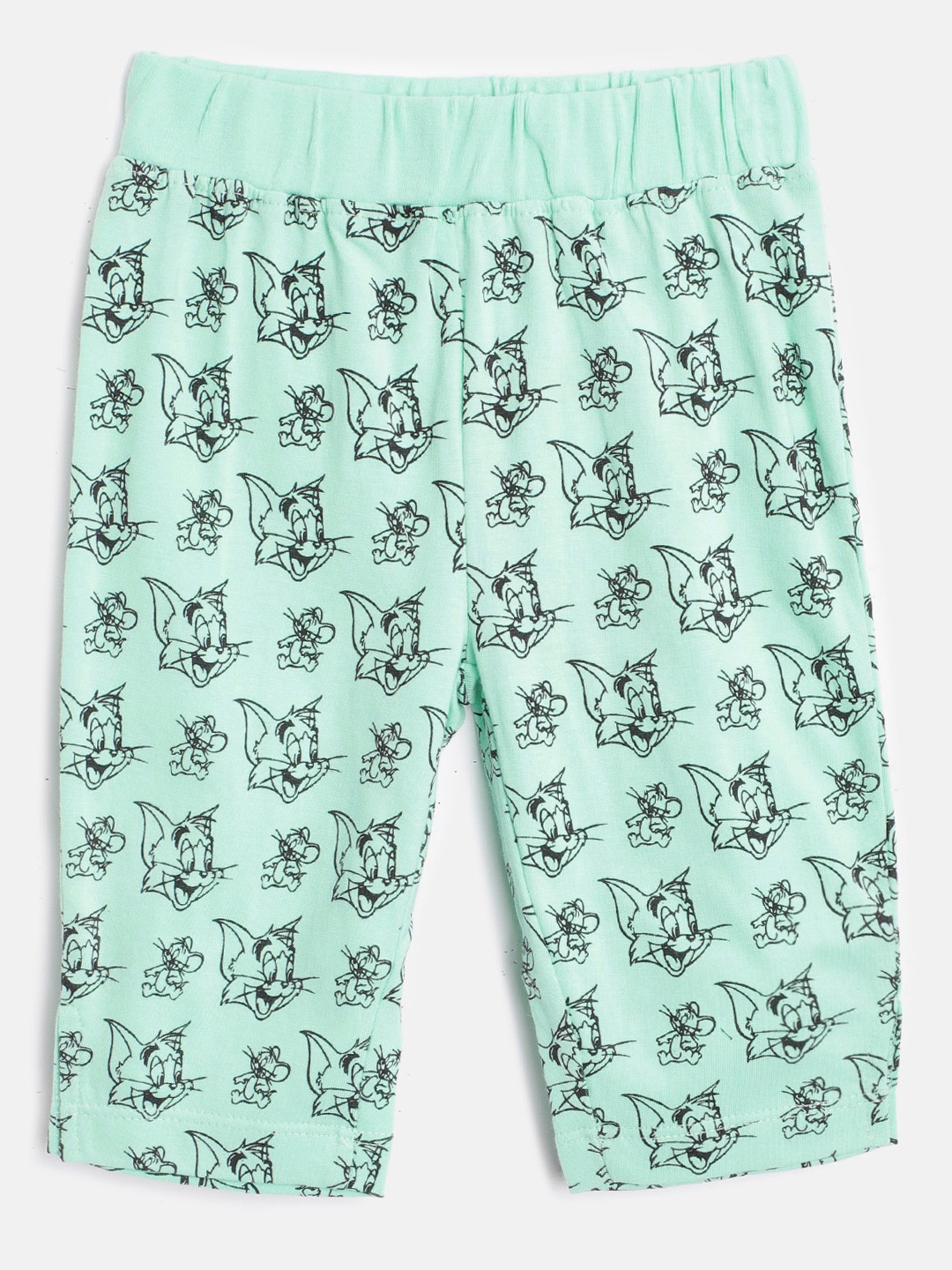 

toothless Girls Sea Green & Black Tom & Jerry Print Pure Cotton Regular Fit Capris