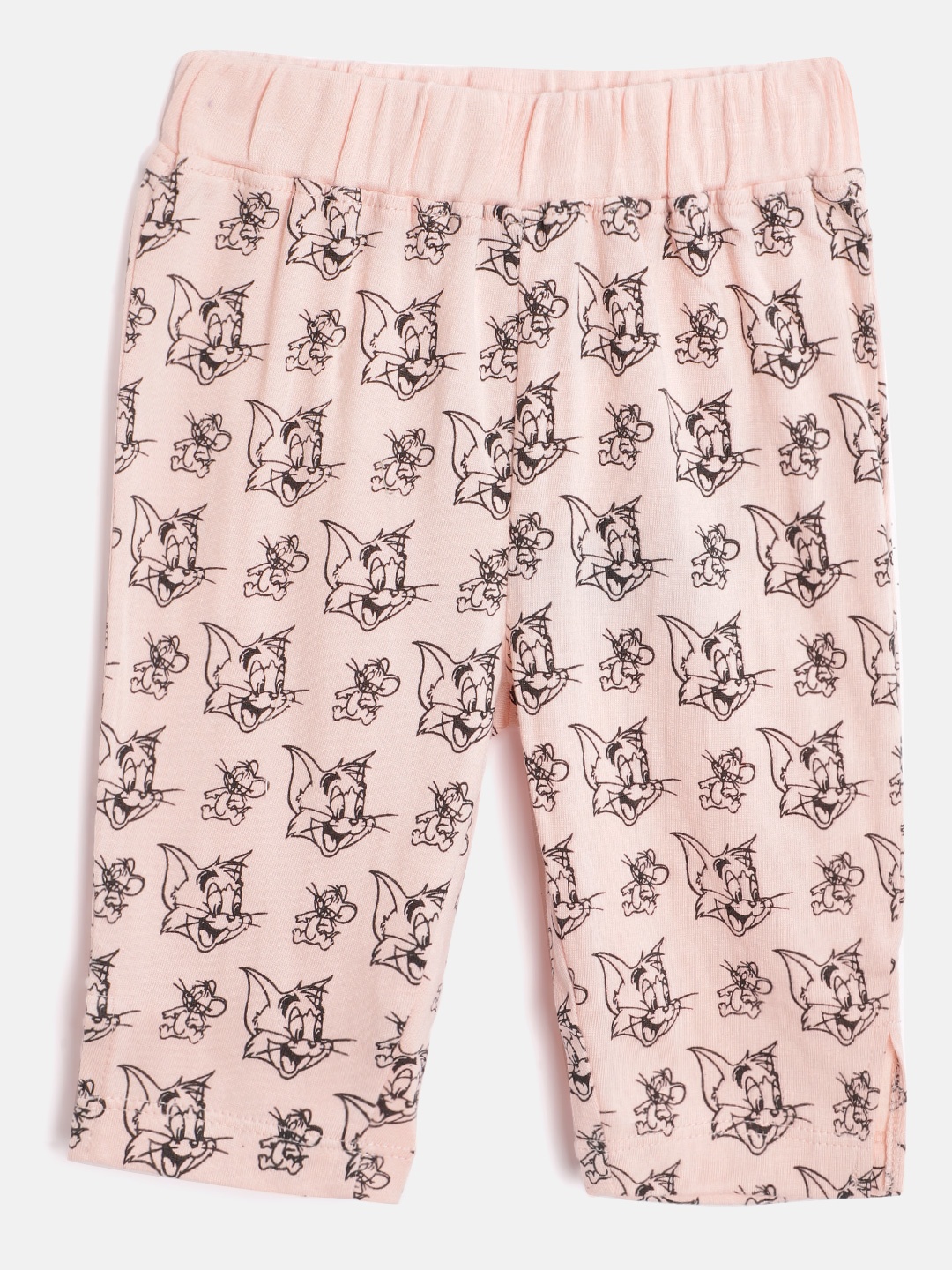 

toothless Girls Peach-Coloured & Black Tom & Jerry Print Pure Cotton Regular Fit Capris