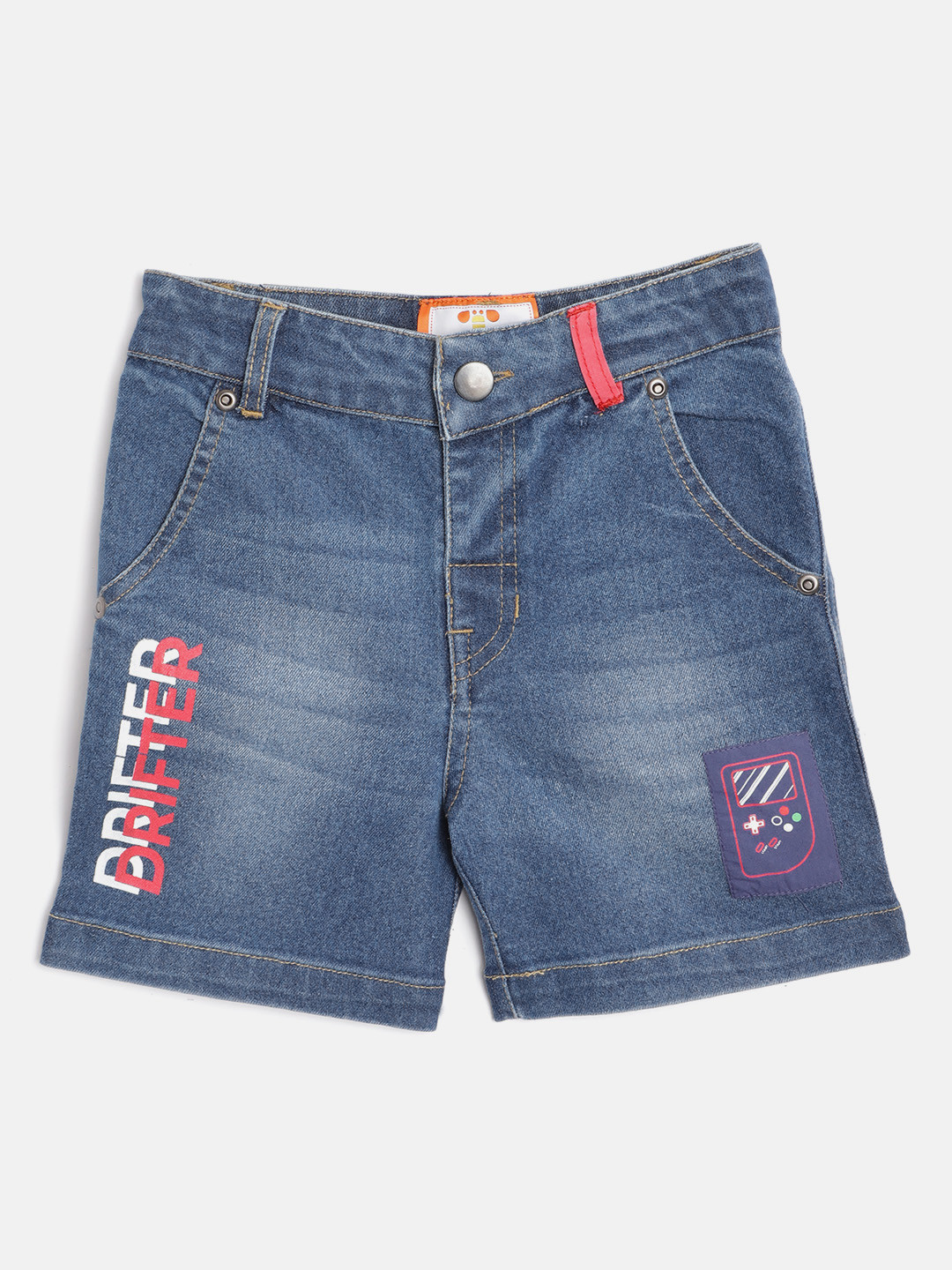 

toothless Boys Blue Washed Regular Fit Denim Shorts with Printed Detail