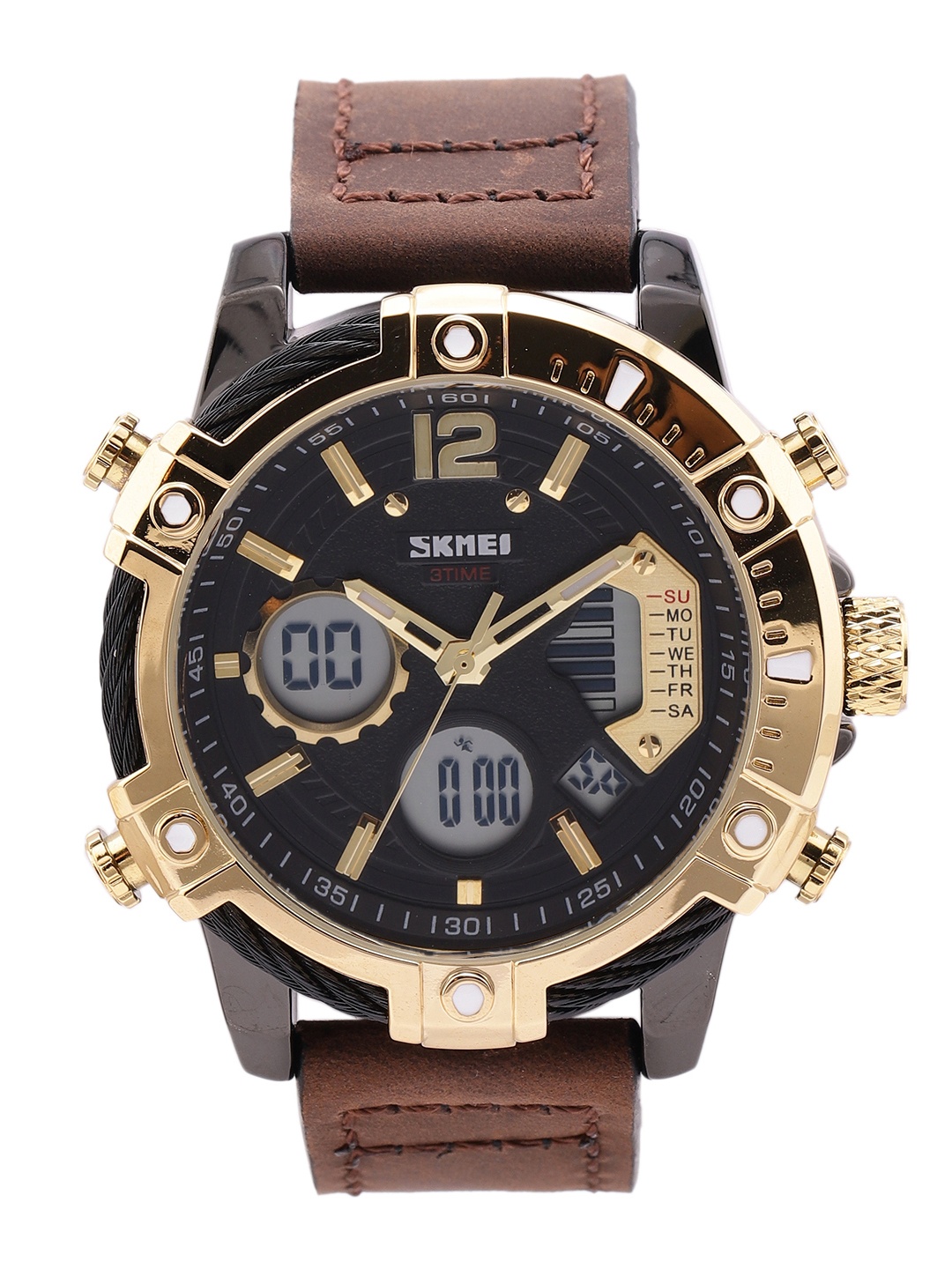 

Skmei Men Gold-Toned Black Analogue and Digital Watch 1618