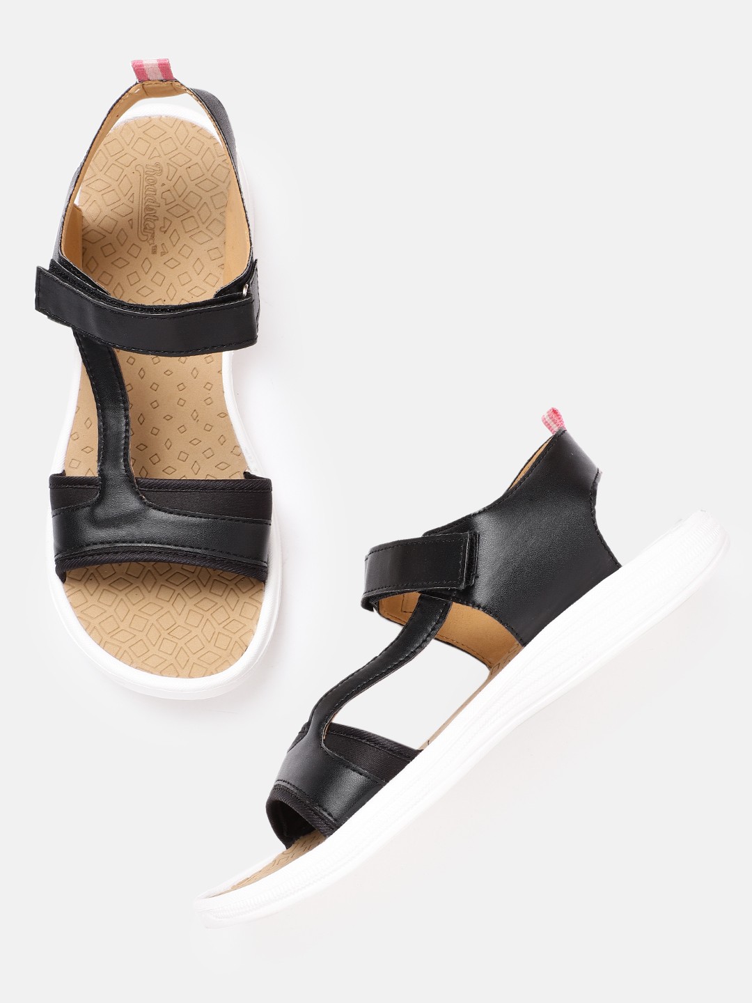 

Roadster Women Black Solid Leather Open Toe Flats
