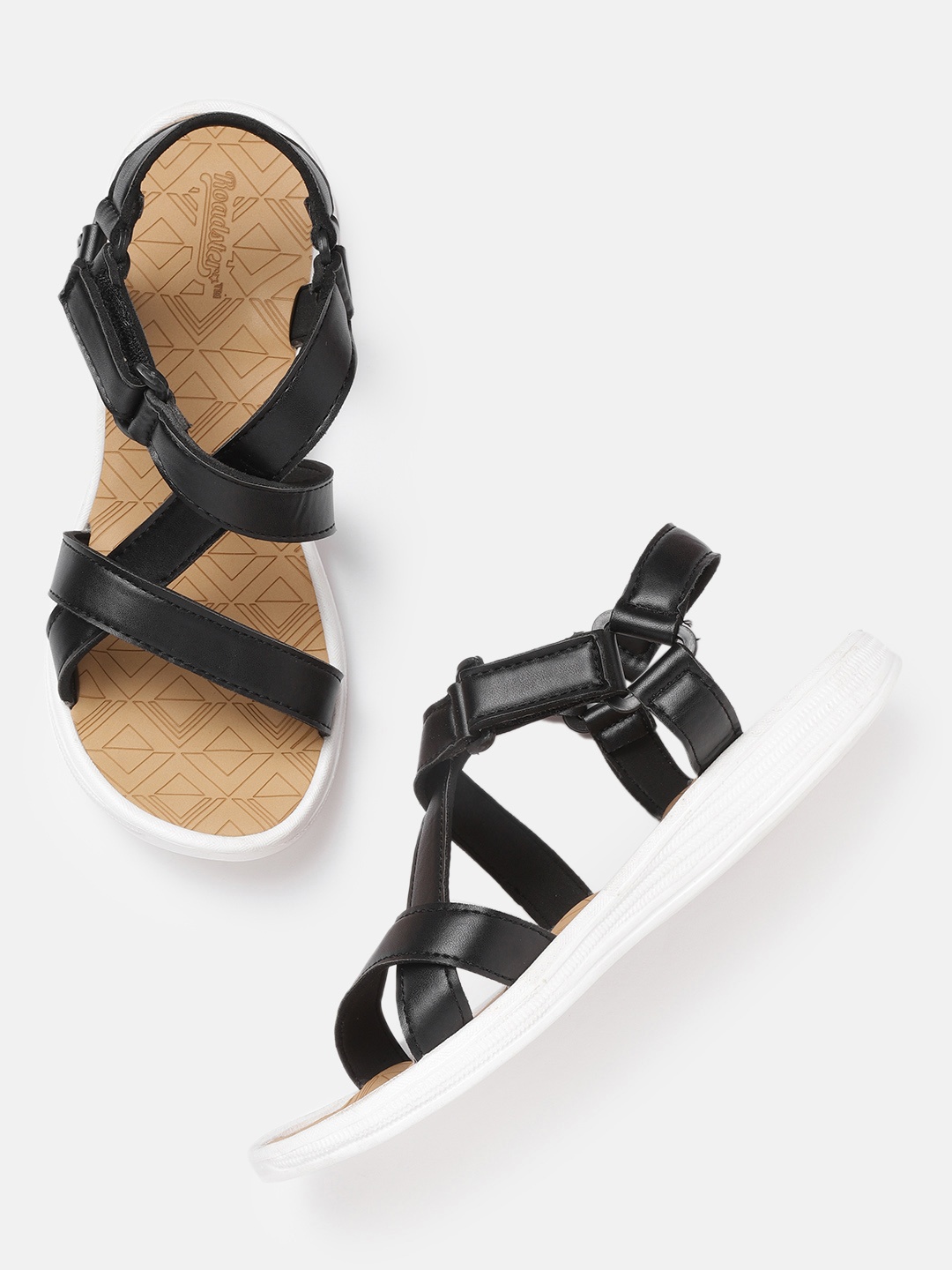 

Roadster Women Black Solid Leather Open Toe Flats
