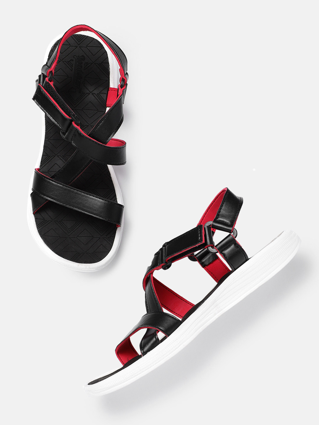 

Roadster Women Black & Red Solid Sports Sandals