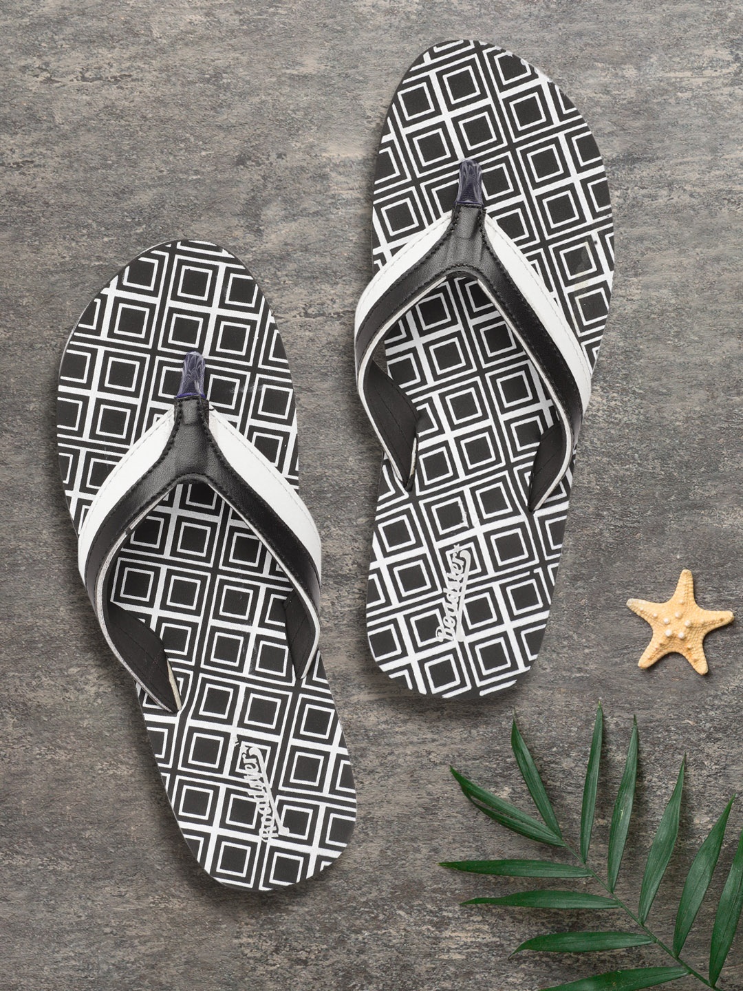 

Roadster Women Black & White Geometric Print Thong Flip-Flops