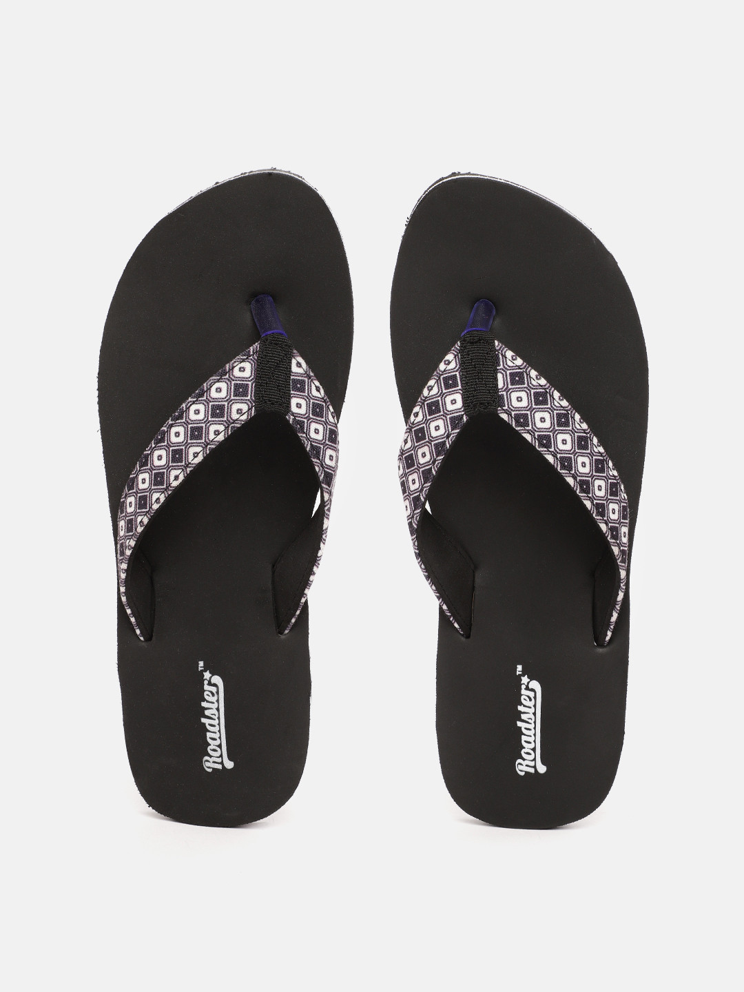 

Roadster Women Black & Off-White Printed Thong Flip-Flops
