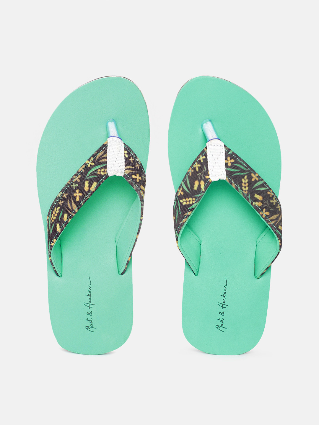 

Mast & Harbour Women Black & Sea Green Printed Thong Flip-Flops
