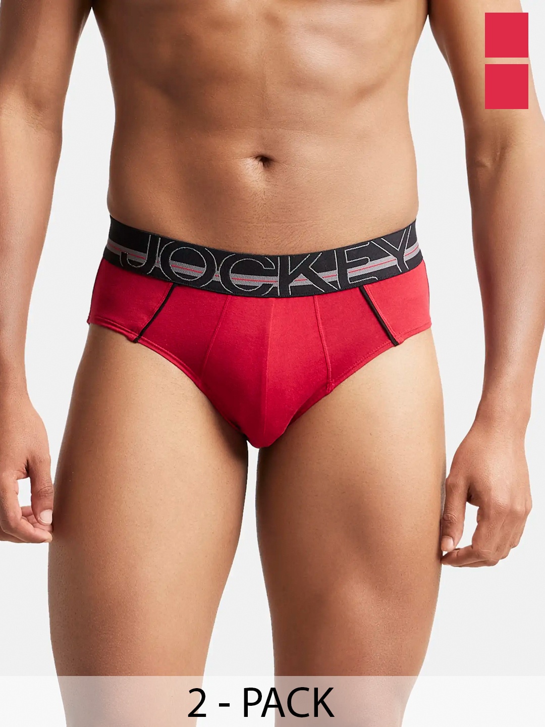 

Jockey Men Pack of 2 Super Combed Cotton Solid Briefs- US14-0201, Red