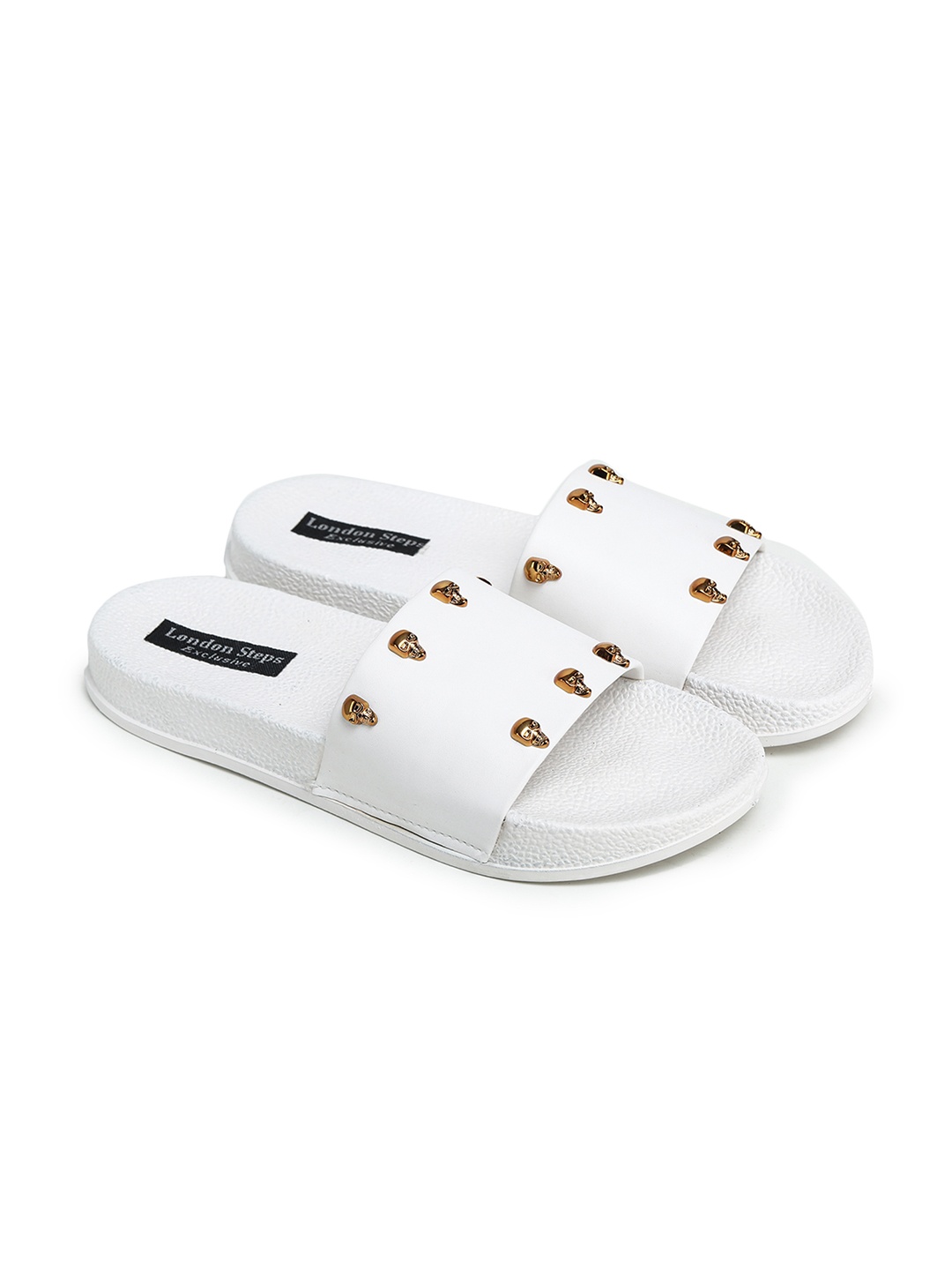 

LONDON STEPS Men White Embellished Sliders