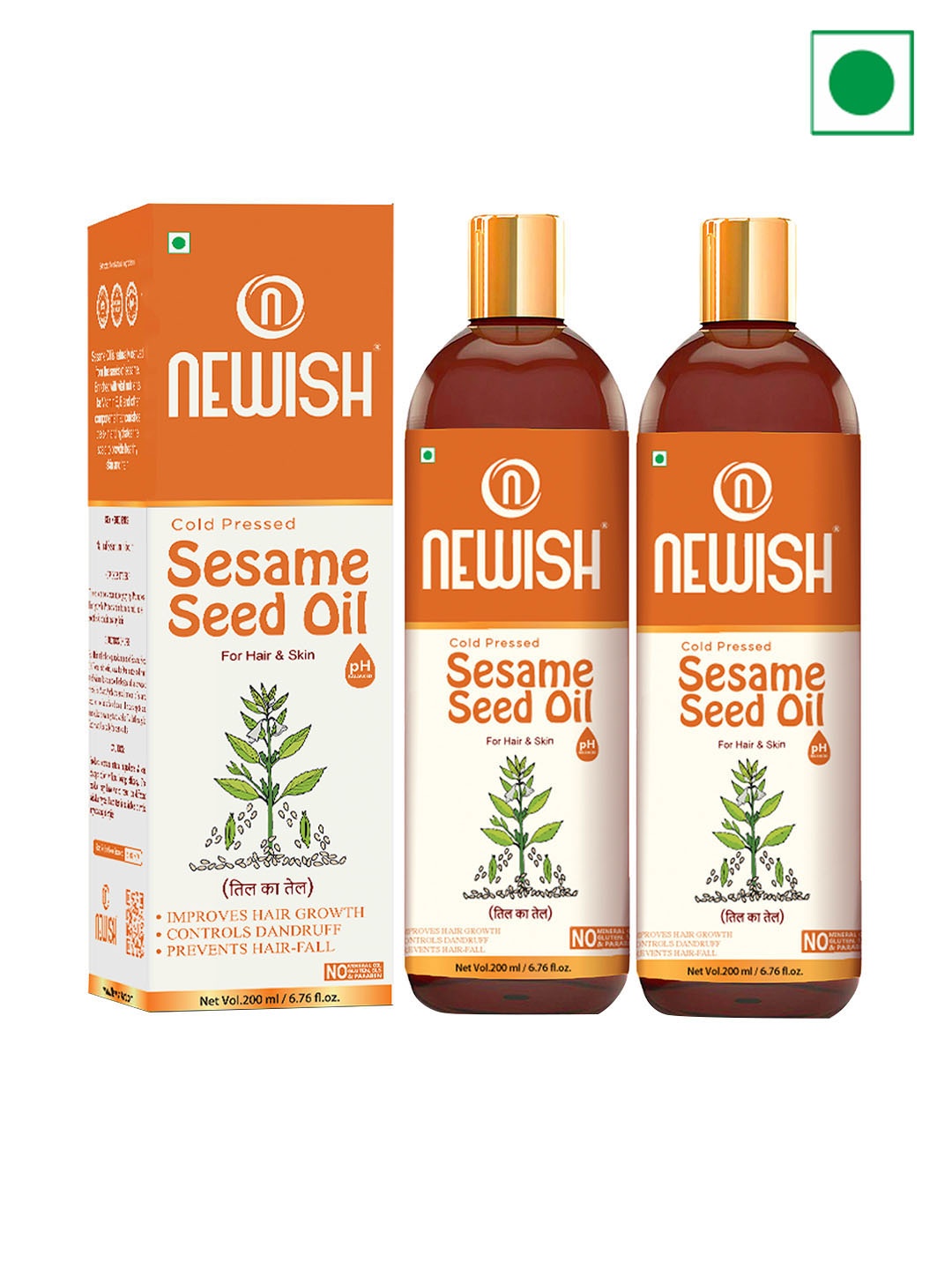 

NEWISH Set Of 2 Cold Pressed Sesame Oil For Hair & Skin 200 ml each, Transparent