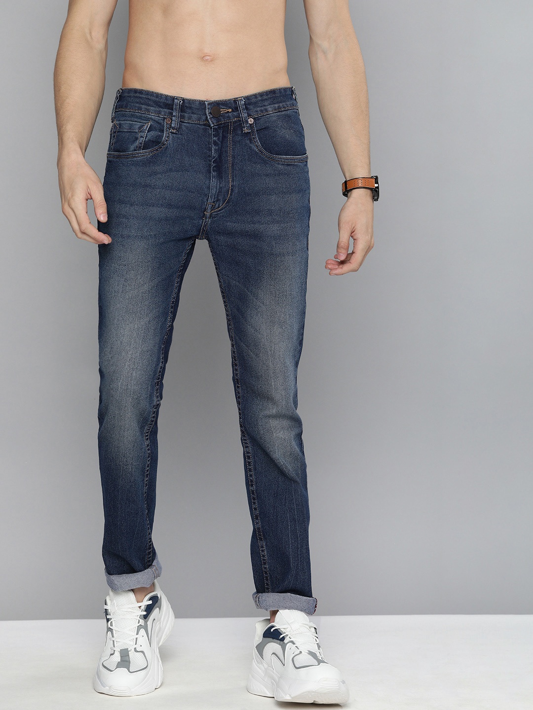 

HERE&NOW Men Blue Slim Fit Heavy Fade Stretchable Jeans