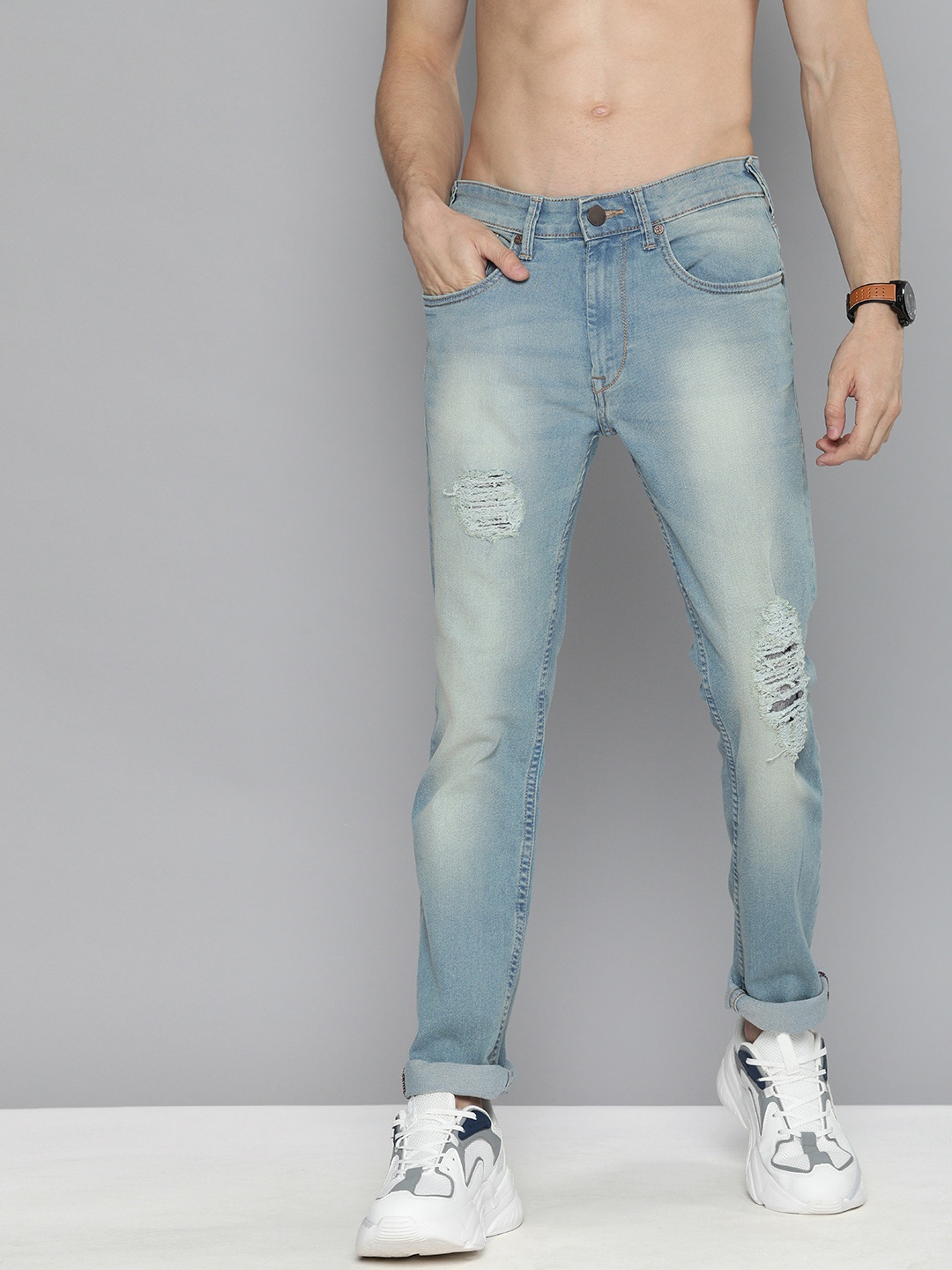 

HERE&NOW Men Blue Slim Fit Highly Distressed Heavy Fade Stretchable Jeans