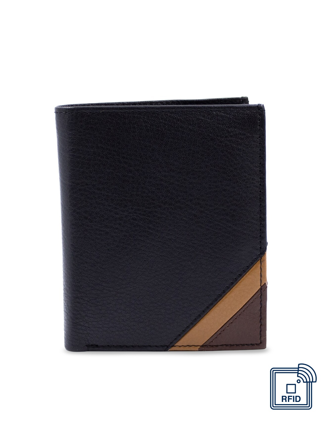 

RICH BORN Men Black Solid RFID Protected Leather Card Holder