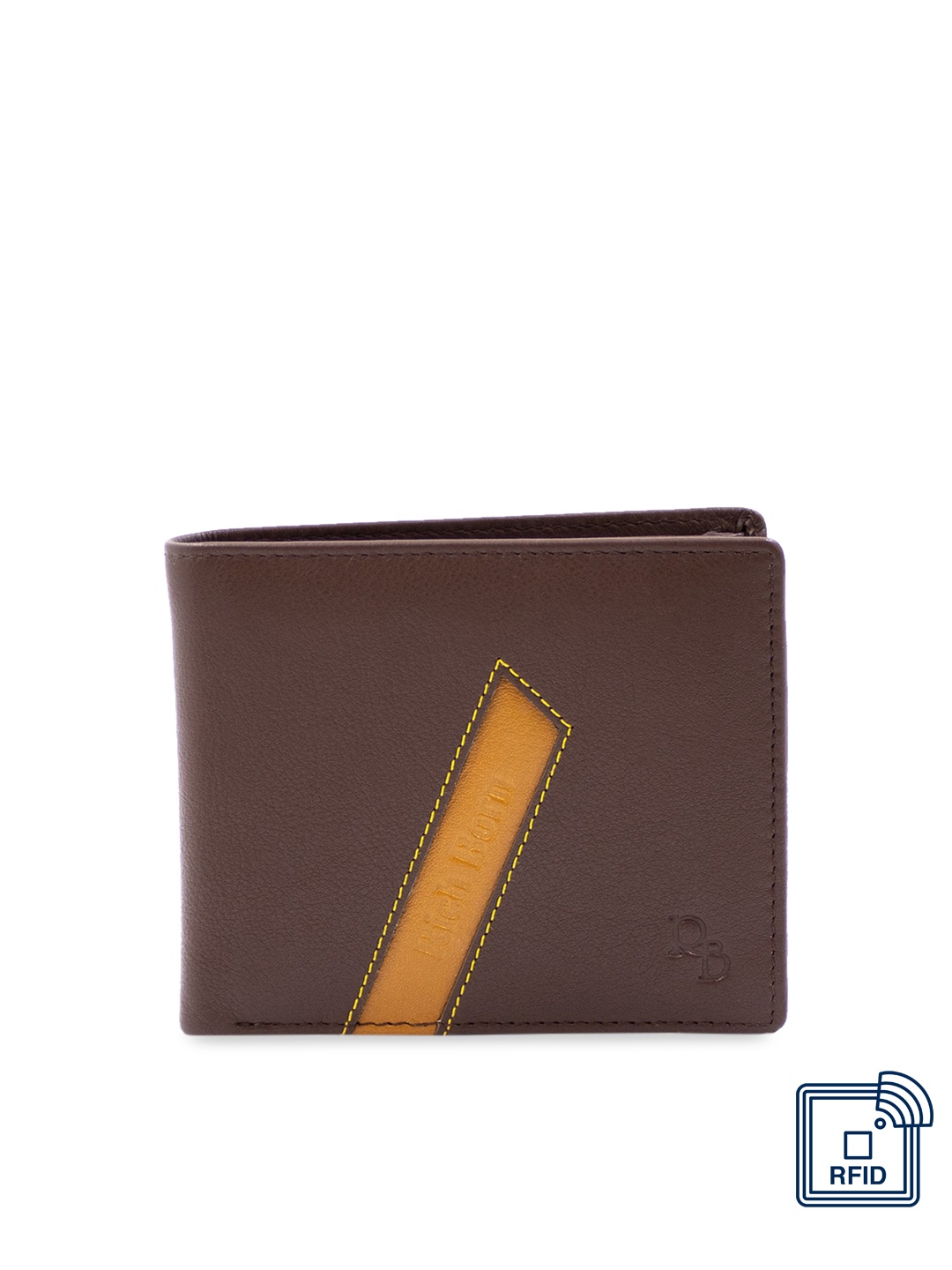 

RICH BORN Men Brown Solid RFID Protected Leather Two Fold Wallet