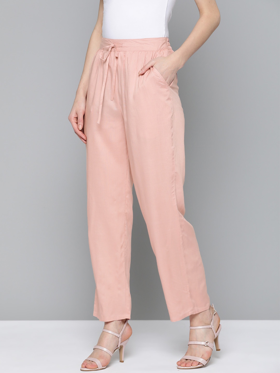 

HERE&NOW Women Peach-Coloured Solid Trousers