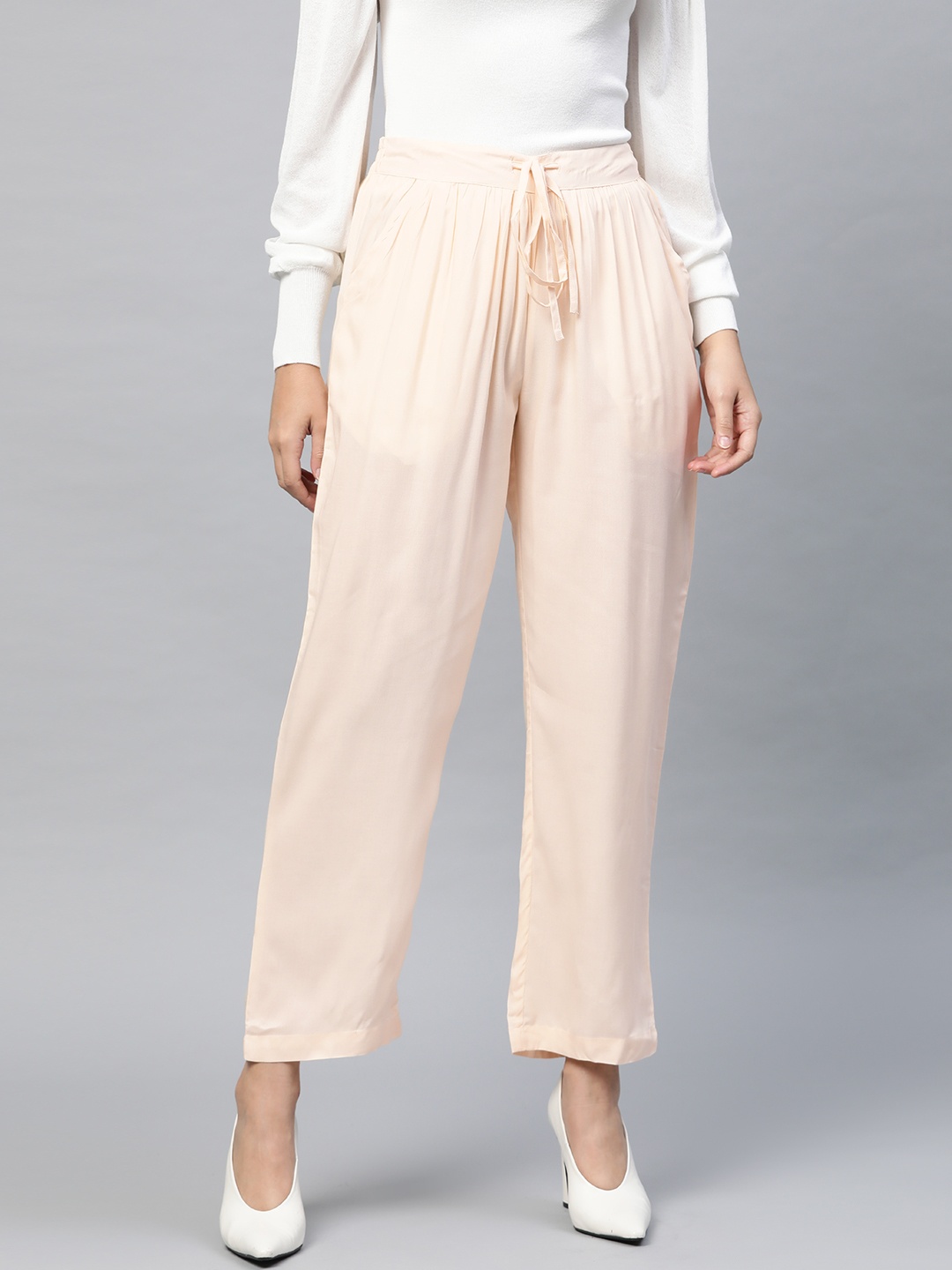 

HERE&NOW Women Peach-Coloured Solid Straight Palazzos