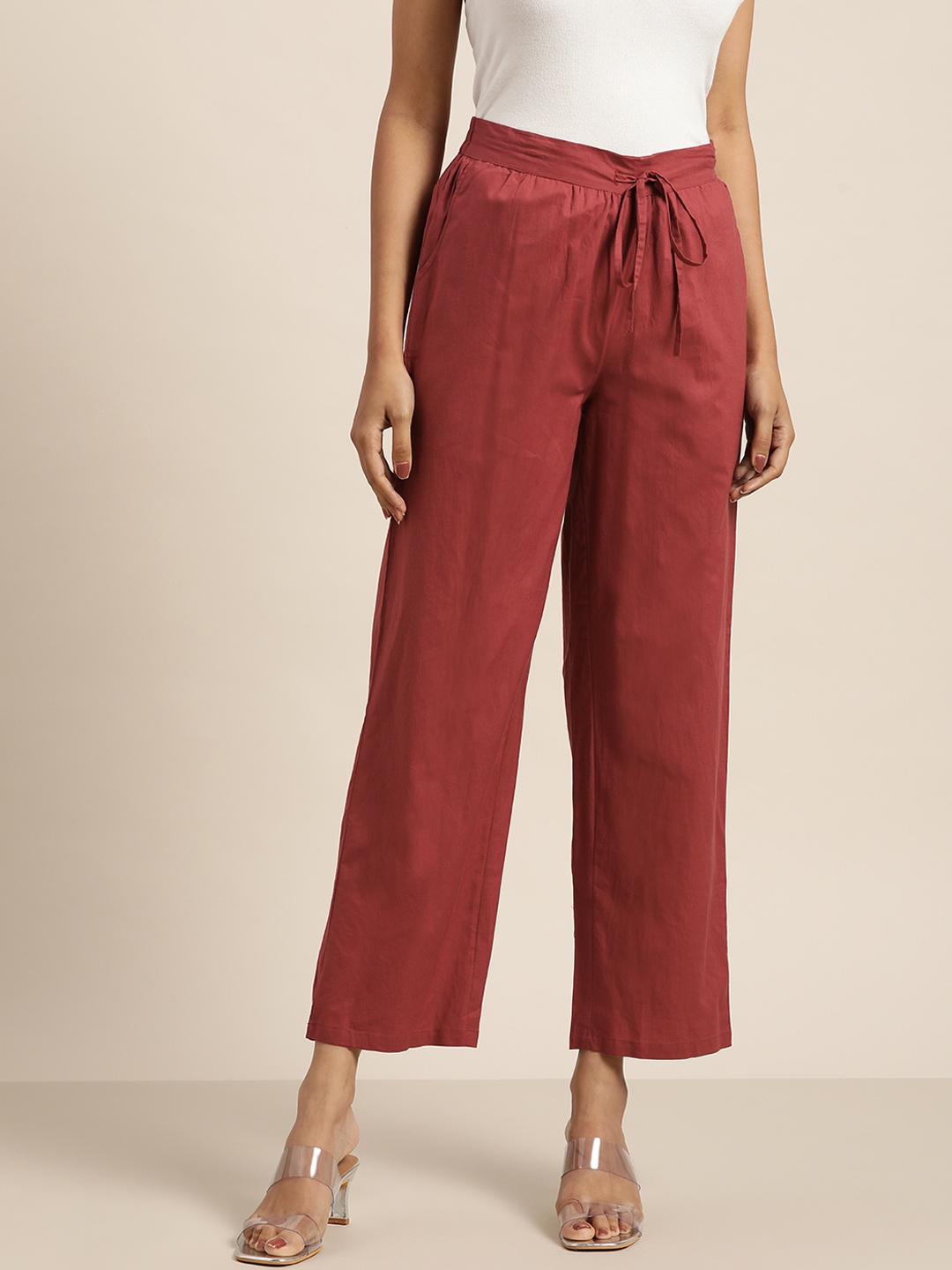 

Moda Rapido Women Maroon Pure Cotton Solid Palazzos