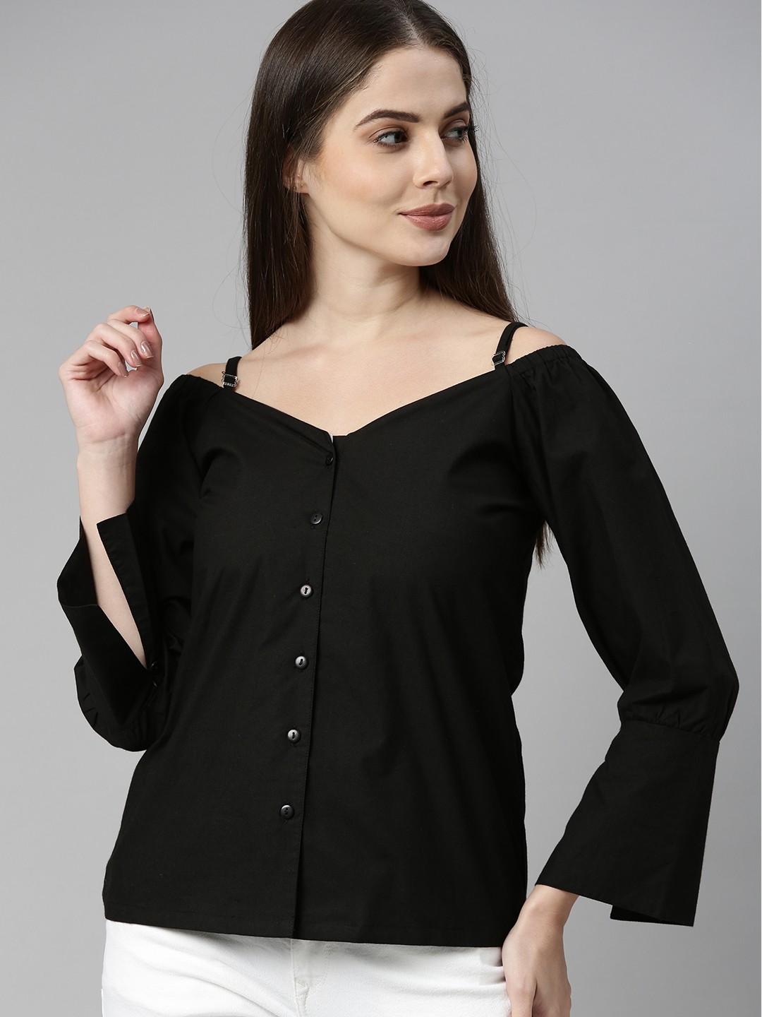 

HERE&NOW Black Cold Shoulder Bardot Top