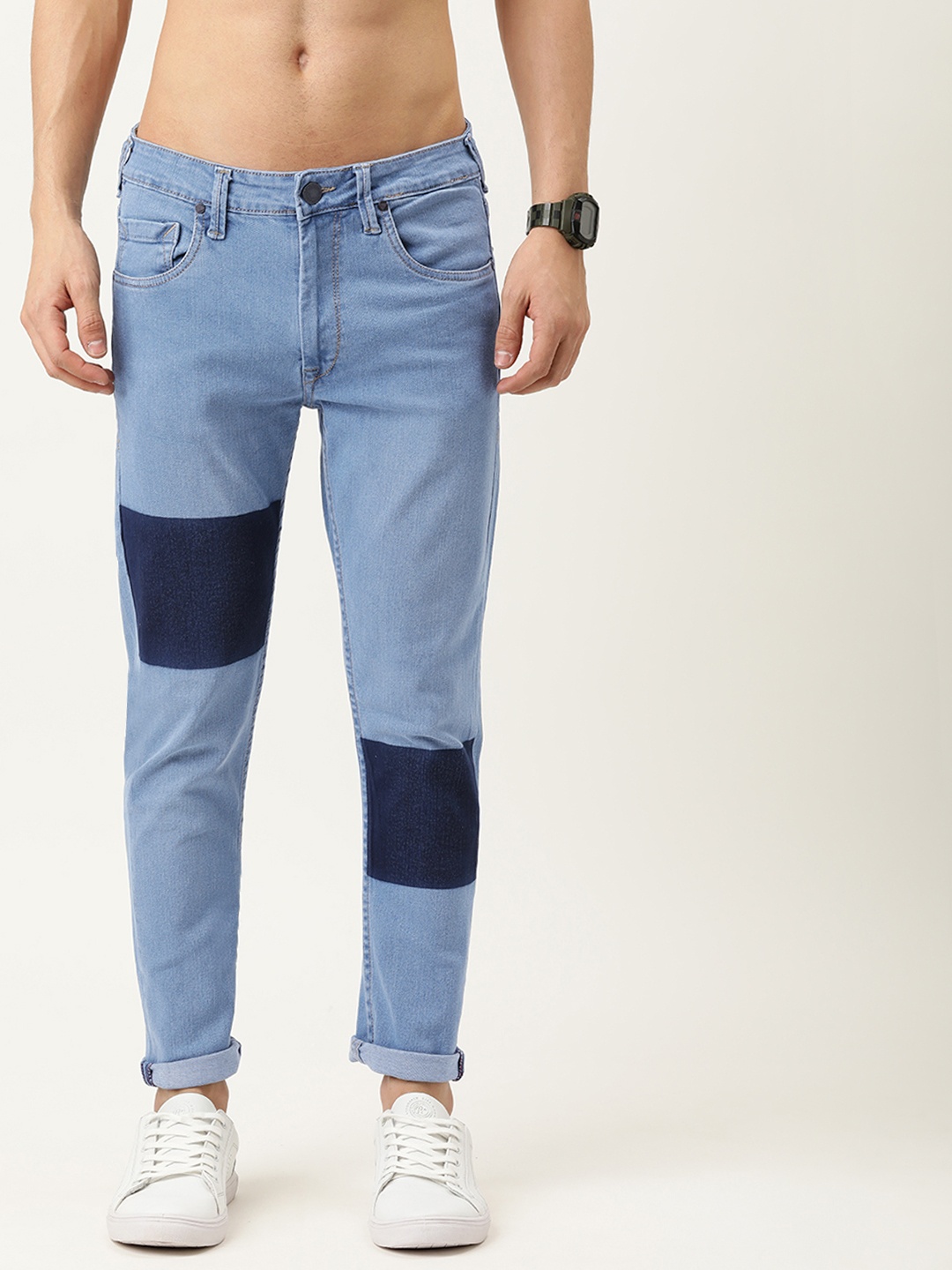 

Moda Rapido Men Blue Slim Fit Detailed Stretchable Patchwork Jeans