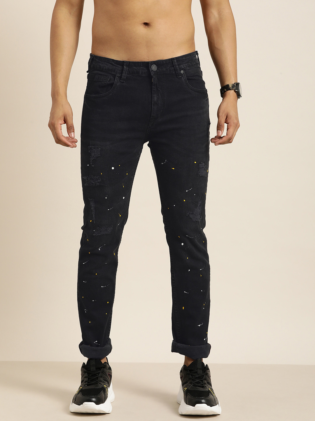 

Moda Rapido Men Black Slim Fit Highly Distressed Printed Stretchable Jeans
