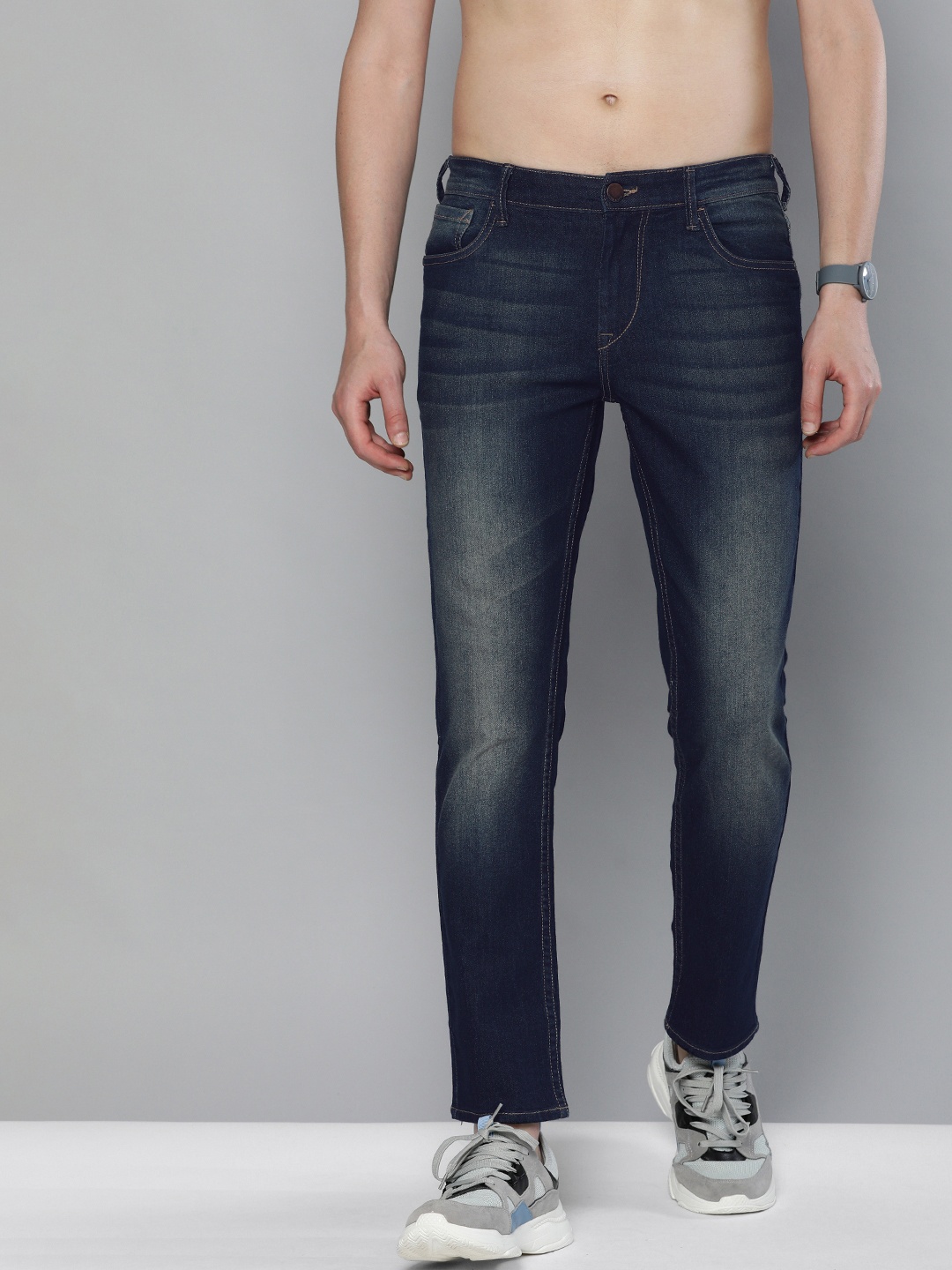 

HERE&NOW Men Navy Blue Slim Fit Mid-Rise Clean Look Stretchable Jeans