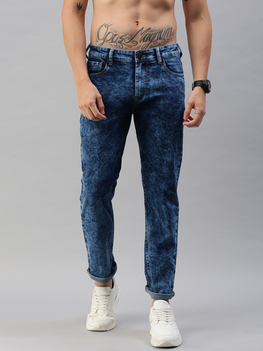 

HERE&NOW Men Blue Slim Fit Mid-Rise Highly Distressed Jeans