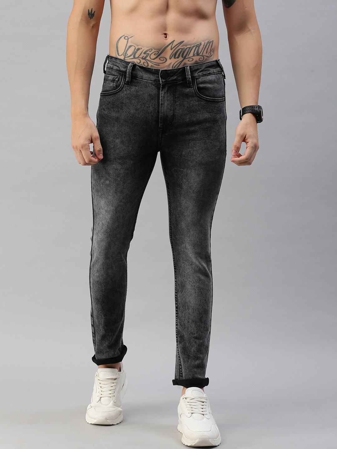 

HERE&NOW Men Grey Skinny Fit Mid-Rise Clean Look Stretchable Jeans