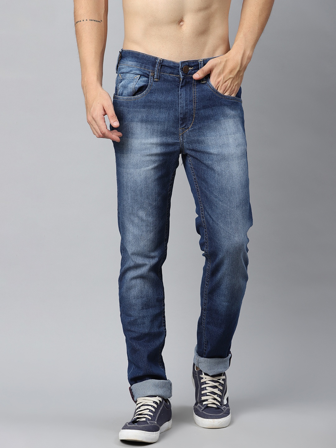 

HERE&NOW Men Navy Blue Slim Fit Mid-Rise Clean Look Stretchable Jeans