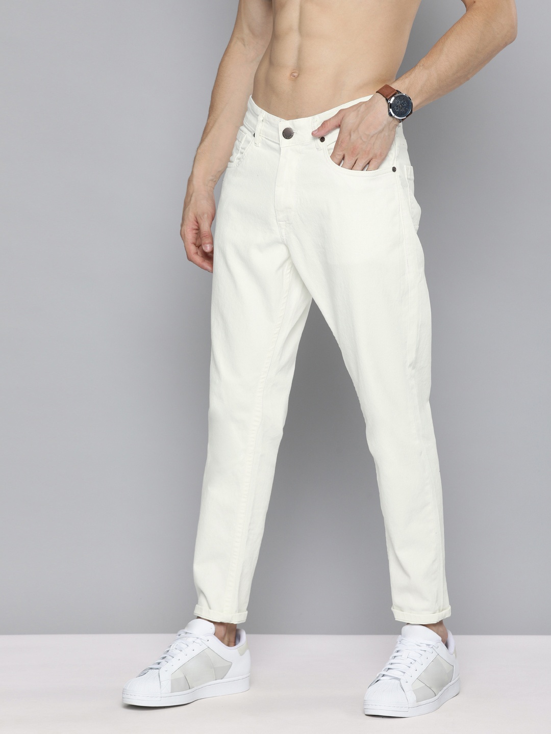 

HERE&NOW Men White Slim Tapered Fit Stretchable Jeans