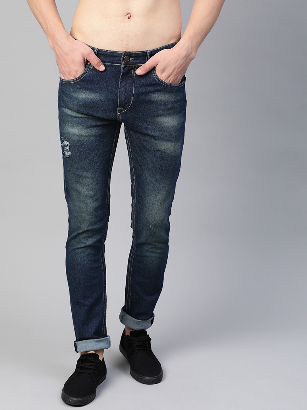 

HERE&NOW Men Navy Blue Slim Fit Light Fade Stretchable Jeans
