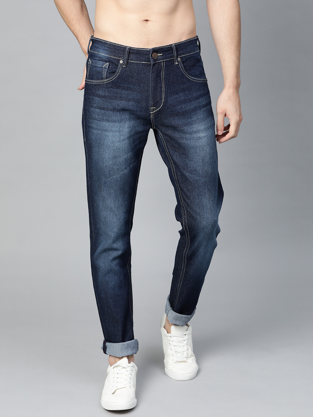 

HERE&NOW Men Navy Blue Slim Fit Light Fade Stretchable Jeans