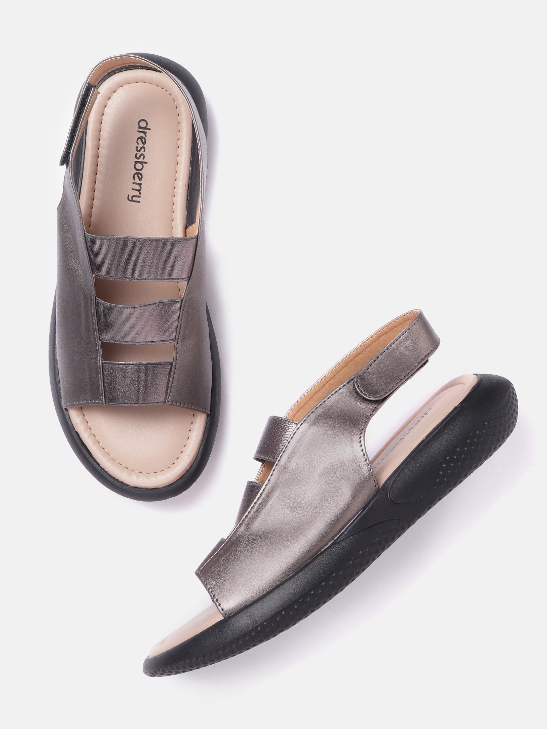 

DressBerry Women Gunmetal-Toned Solid Comfort Heels, Metallic