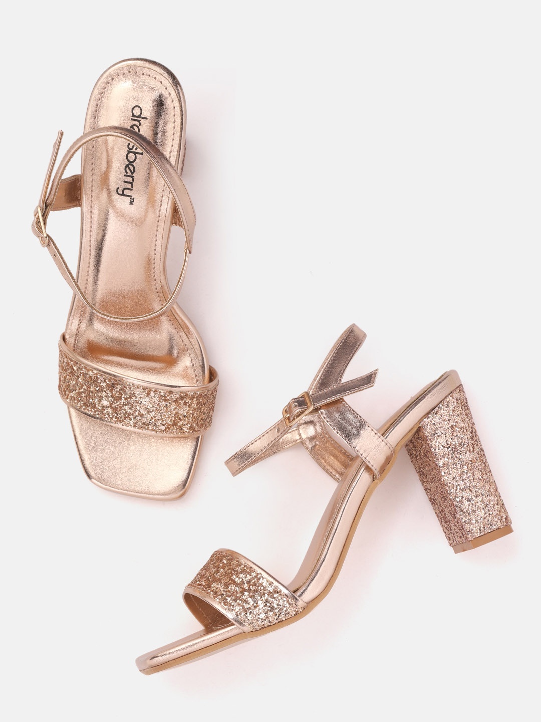 

DressBerry Rose Gold-Toned Glitter Design Party Block Heels
