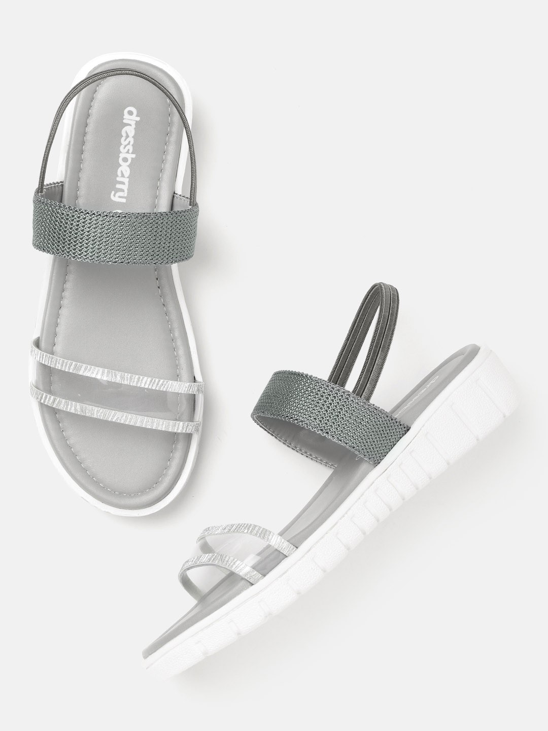 

DressBerry Women Transparent & Grey Textured Open Toe Flats