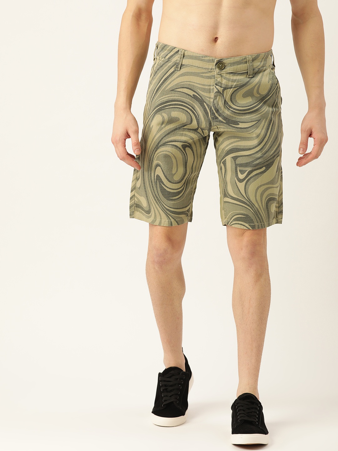 

Moda Rapido Men Lime Green & Charcoal Grey Printed Slim Fit Mid-Rise Regular Shorts