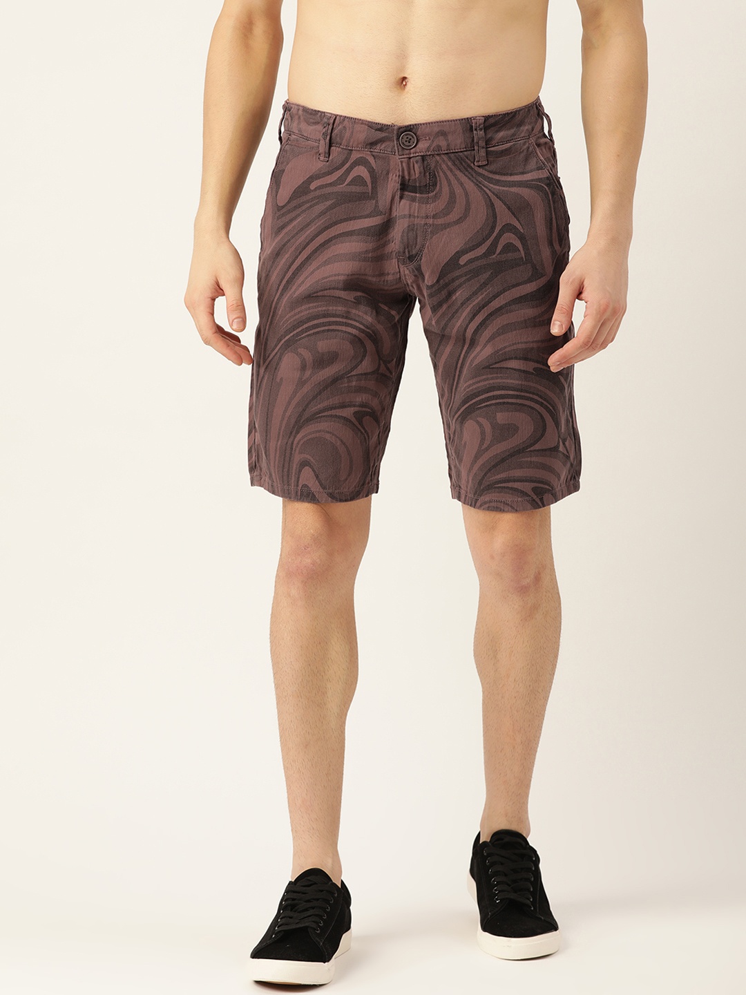 

Moda Rapido Men Mauve & Black Printed Slim Fit Mid-Rise Regular Shorts
