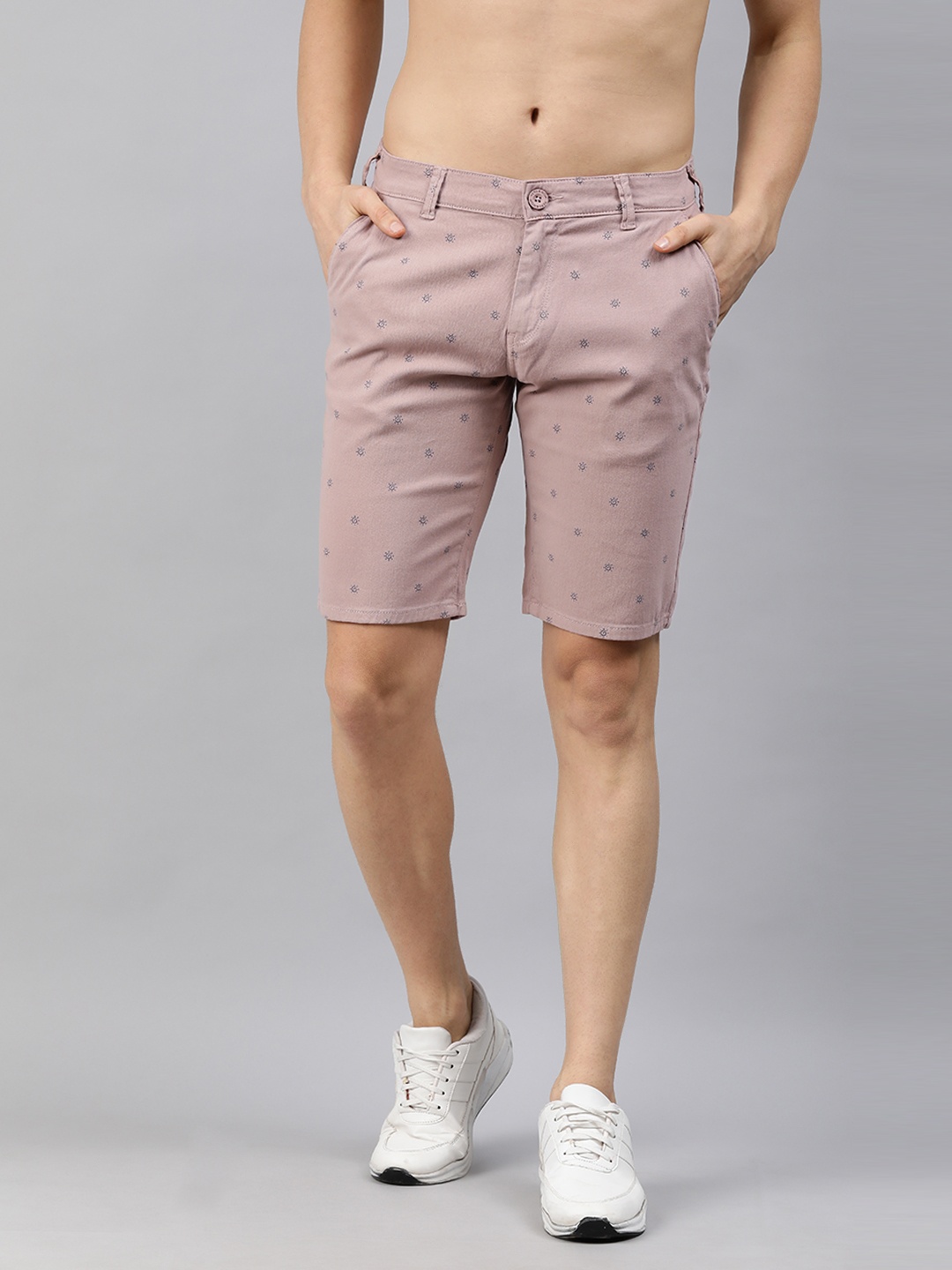 

HERE&NOW Men Mauve Printed Slim Fit Mid-Rise Chino Shorts