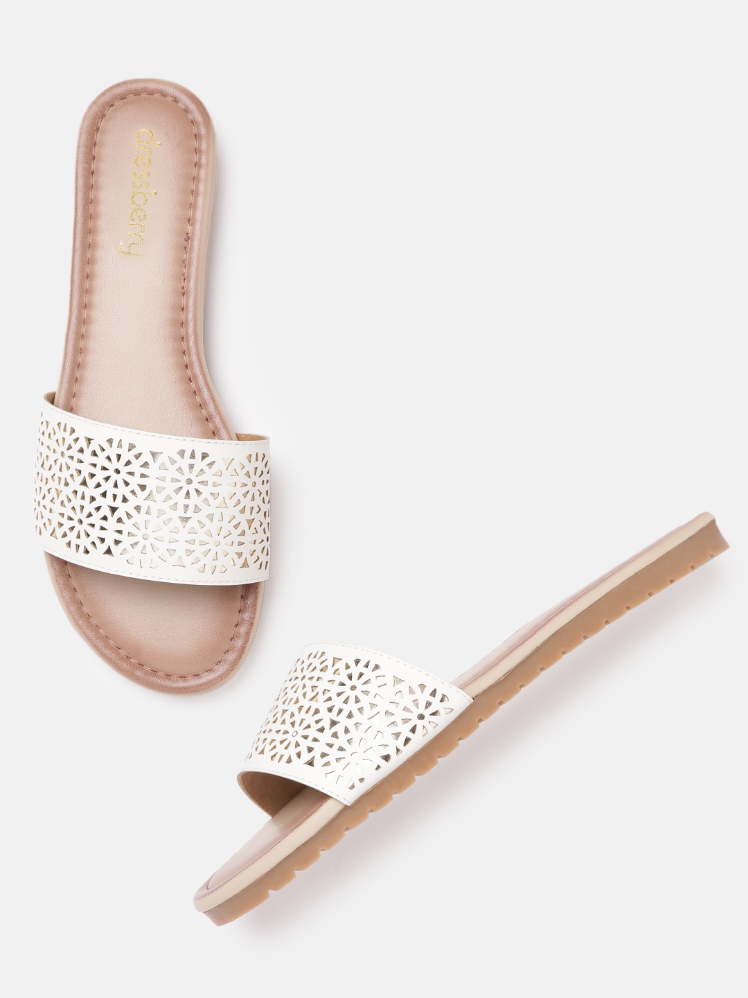 

DressBerry Women White & Gold-Toned Laser Cut Open Toe Flats